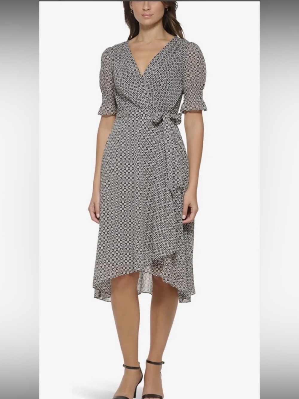 NWT Tommy Hilfiger Sz 10 Women’s Puff Sleeve V-neck Midi High Low Dress Ret $129